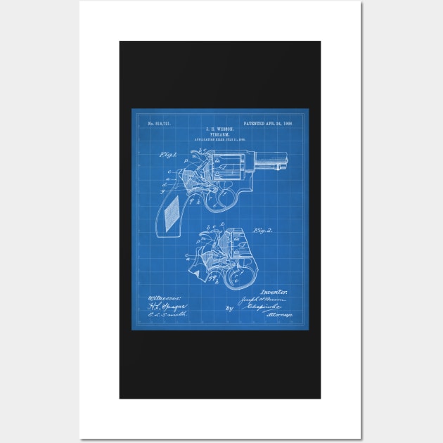 Hand Gun Revolver Patent - Gun Loving Self Defense Art - Blueprint Wall Art by patentpress